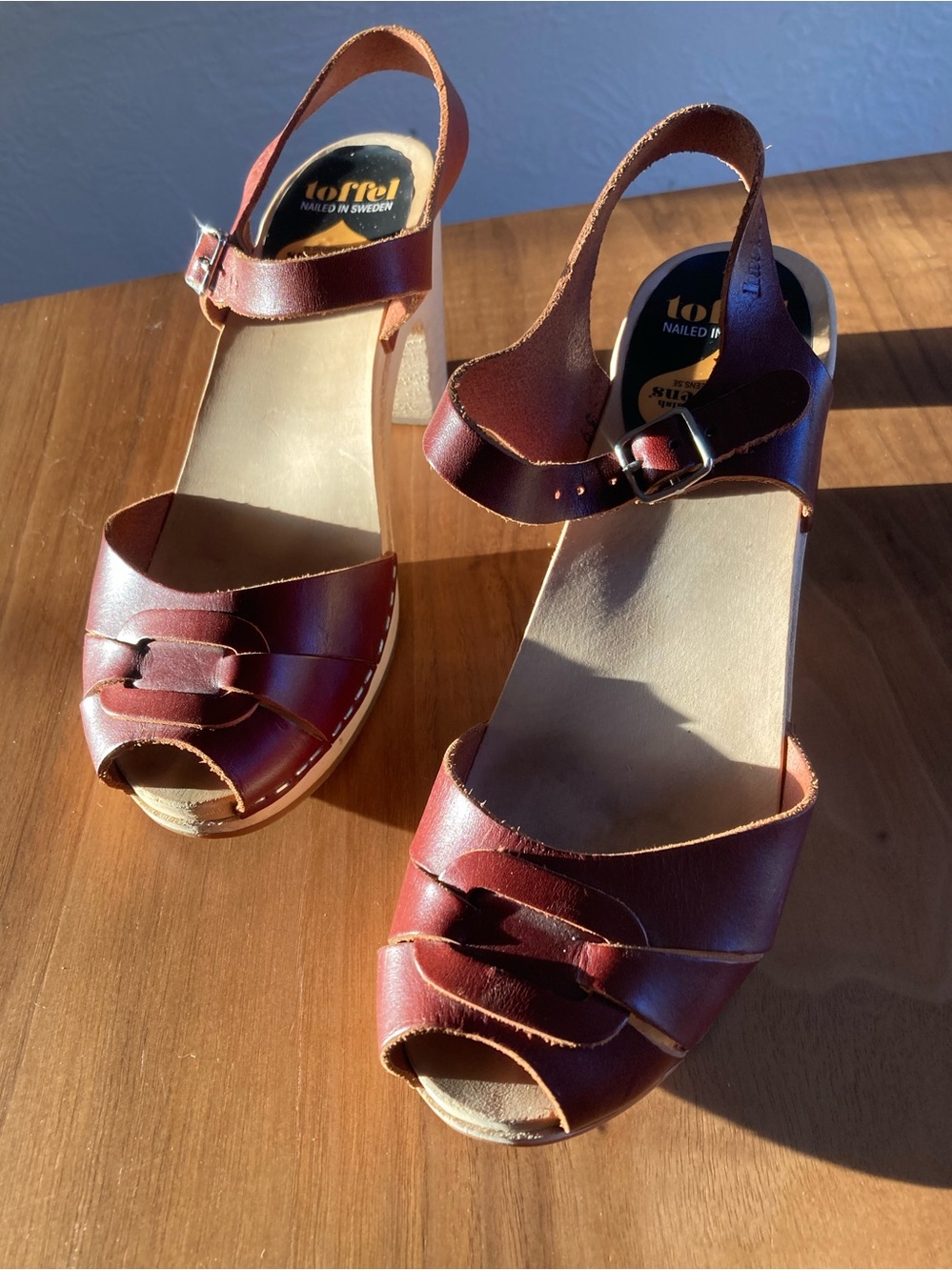 Hasbeens Brown Leather Peep-Toe Ankle Strap Heels